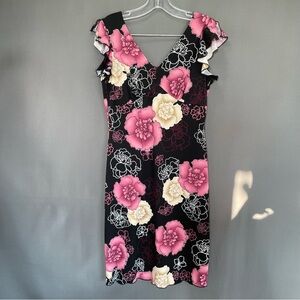 Vintage M collection sz medium floral midi dress with ruffled sleeve